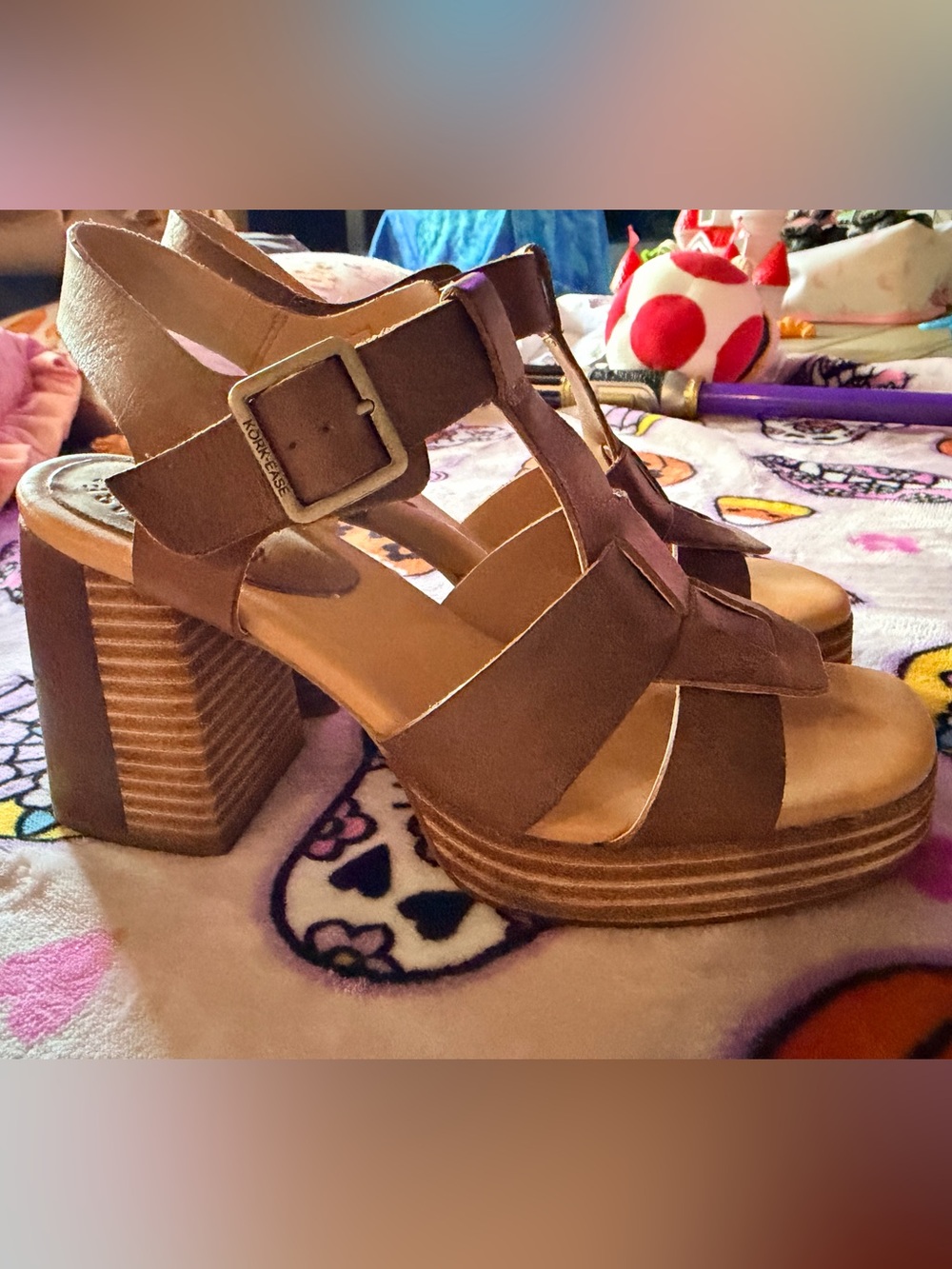 Kork-Ease Dark Tan Leather Strappy Platform Sandals
